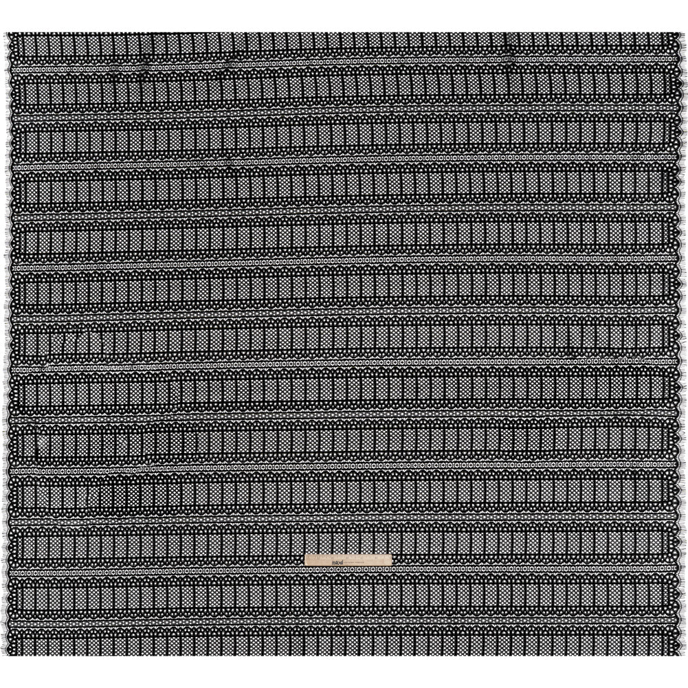 Raschel Lace Panel with Finished Edges - Black Geometric Rows of Windows - Full