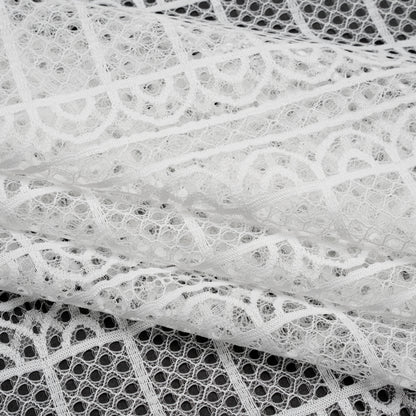Raschel Lace Panel with Finished Edges - Ivory Geometric Rows of Windows