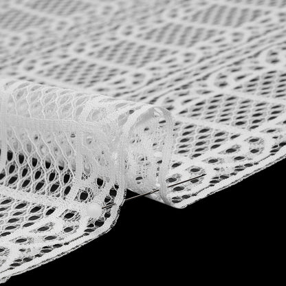 Raschel Lace Panel with Finished Edges - Ivory Geometric Rows of Windows