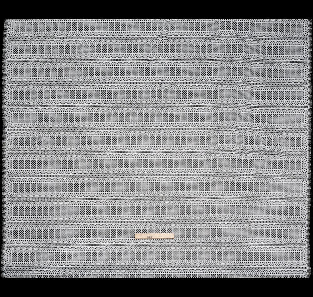 Raschel Lace Panel with Finished Edges - Ivory Geometric Rows of Windows