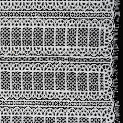 Raschel Lace Panel with Finished Edges - Ivory Geometric Rows of Windows