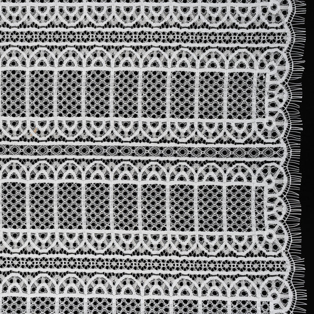 Raschel Lace Panel with Finished Edges - Ivory Geometric Rows of Windows