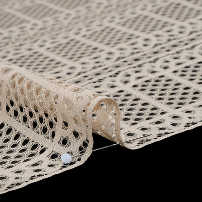 Raschel Lace Panel with Finished Edges - Tea Stain Geometric Rows of Windows