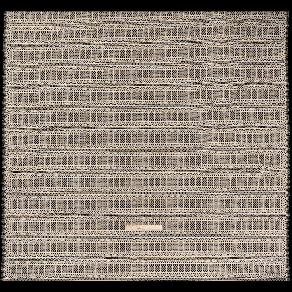 Raschel Lace Panel with Finished Edges - Tea Stain Geometric Rows of Windows - Full