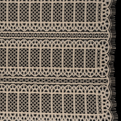 Raschel Lace Panel with Finished Edges - Tea Stain Geometric Rows of Windows