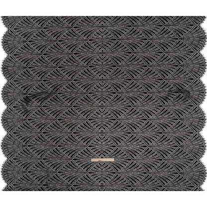 Corded Raschel Lace Panel with Finished Edges - Black Fan Palm Scallops Full