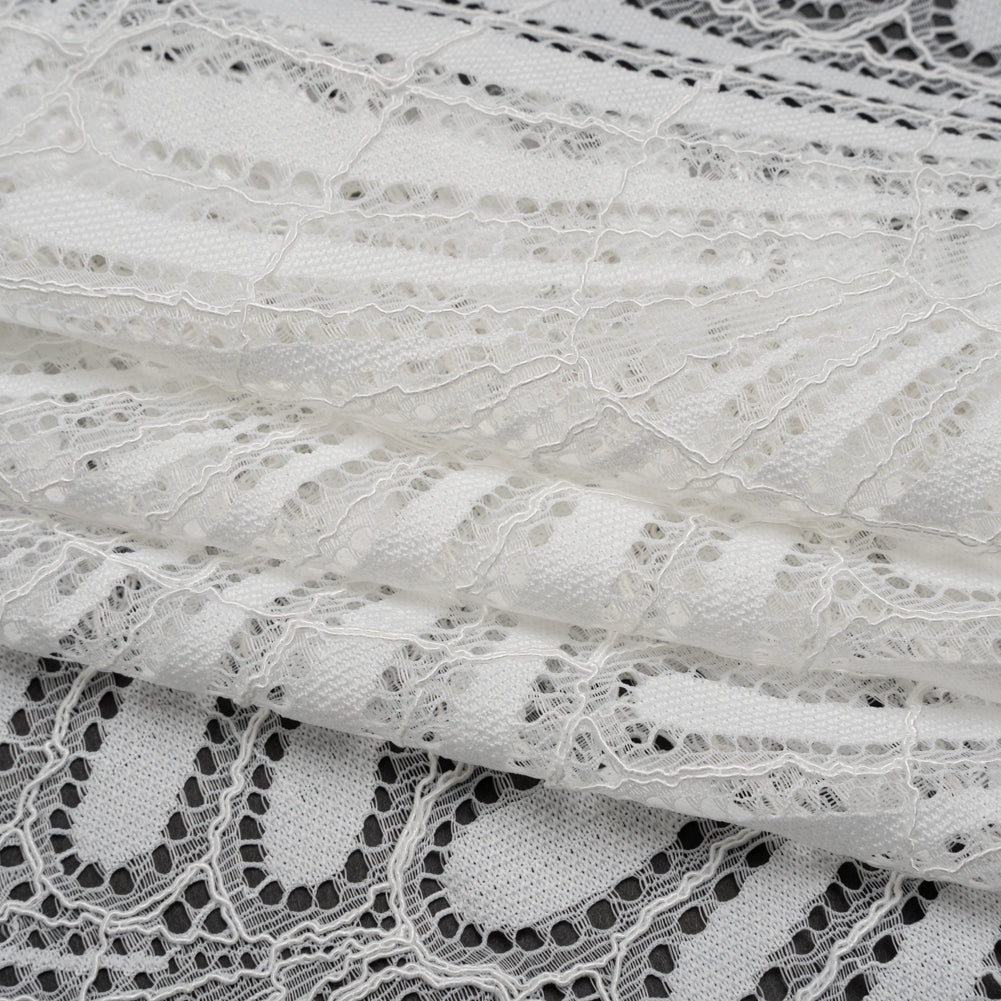 Corded Raschel Lace Panel with Finished Edges - Ivory Fan Palm Scallops - Folded