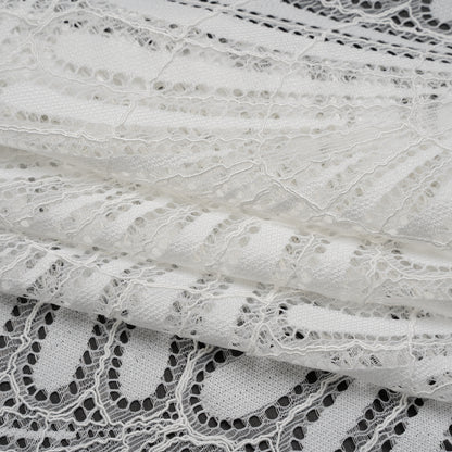 Corded Raschel Lace Panel with Finished Edges - Ivory Fan Palm Scallops