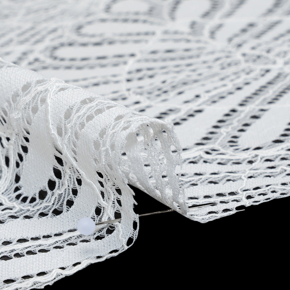 Corded Raschel Lace Panel with Finished Edges - Ivory Fan Palm Scallops - Detail