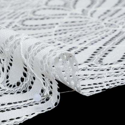 Corded Raschel Lace Panel with Finished Edges - Ivory Fan Palm Scallops
