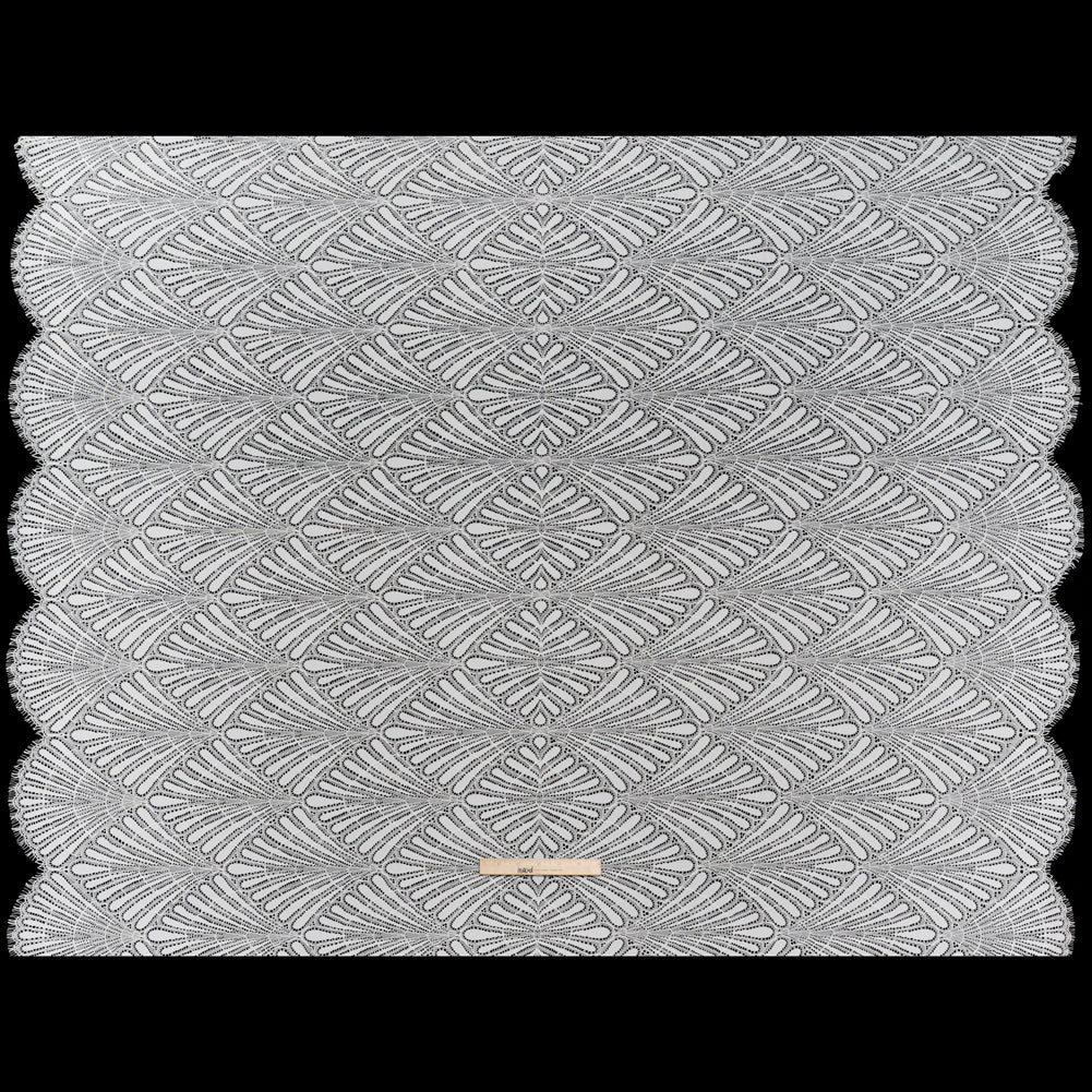 Corded Raschel Lace Panel with Finished Edges - Ivory Fan Palm Scallops - Full