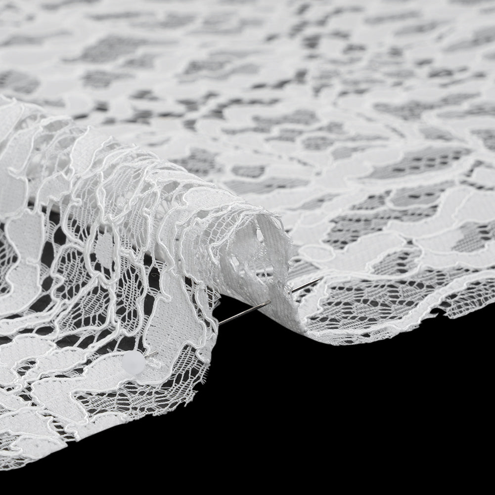 Corded Raschel Lace Panel with Finished Edges - Ivory All-Over Flowers and Leaves - Detail