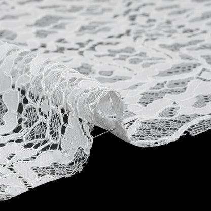 Corded Raschel Lace Panel with Finished Edges - Ivory All-Over Flowers and Leaves