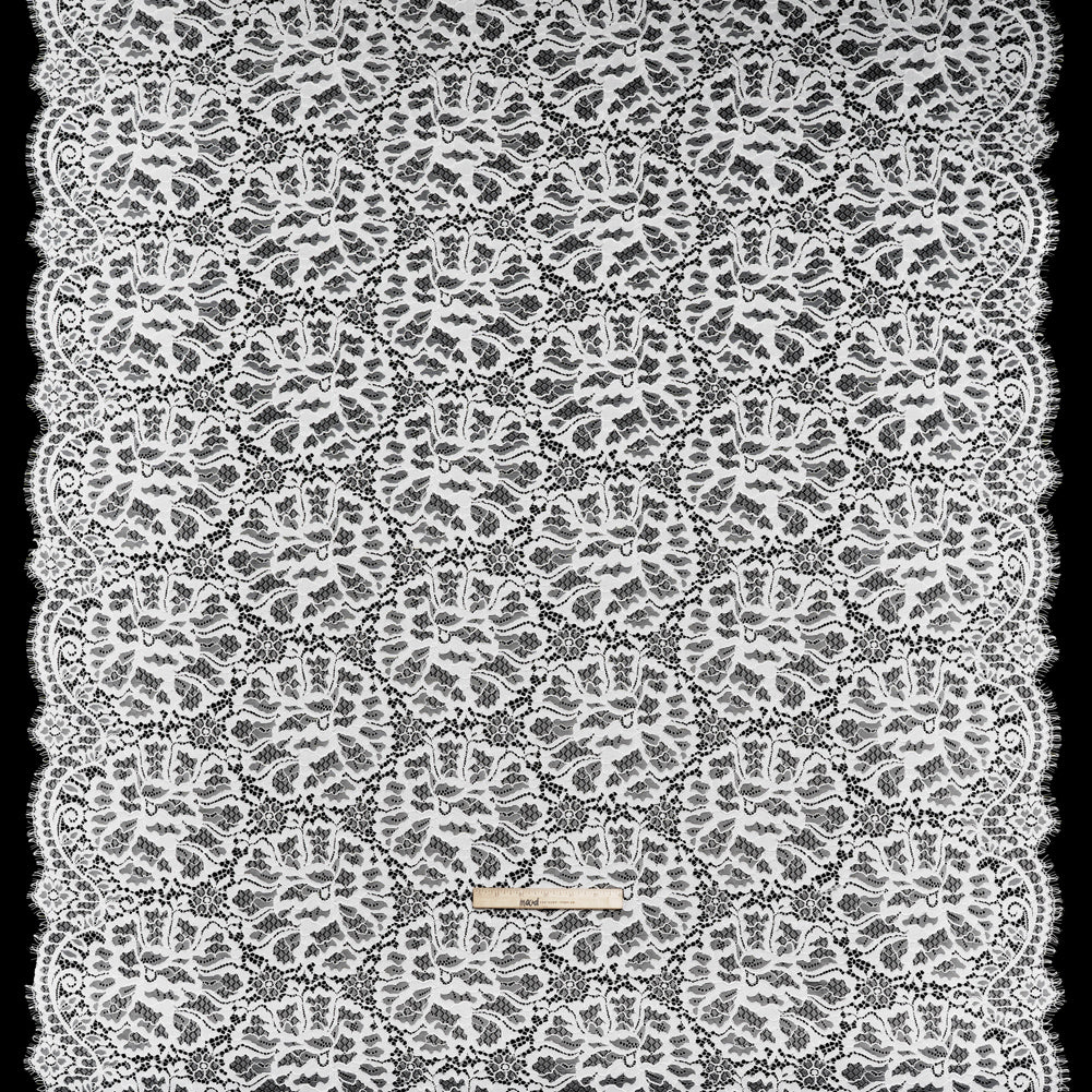 Corded Raschel Lace Panel with Finished Edges - Ivory All-Over Flowers and Leaves - Full