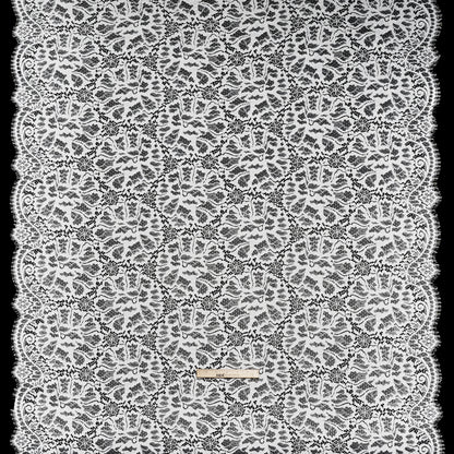 Corded Raschel Lace Panel with Finished Edges - Ivory All-Over Flowers and Leaves
