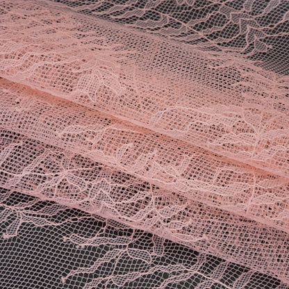 Raschel Lace Panel with Finished Edges - Blossom Pink Delicate Leafy Vines on Net