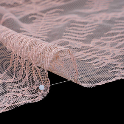 Raschel Lace Panel with Finished Edges - Blossom Pink Delicate Leafy Vines on Net