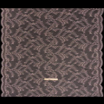 Raschel Lace Panel with Finished Edges - Blossom Pink Delicate Leafy Vines on Net