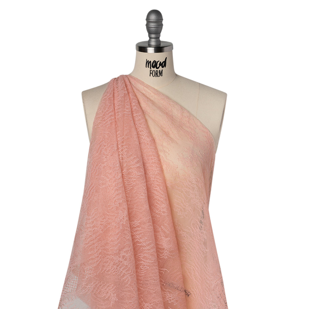 Raschel Lace Panel with Finished Edges - Blossom Pink Delicate Leafy Vines on Net - Drape