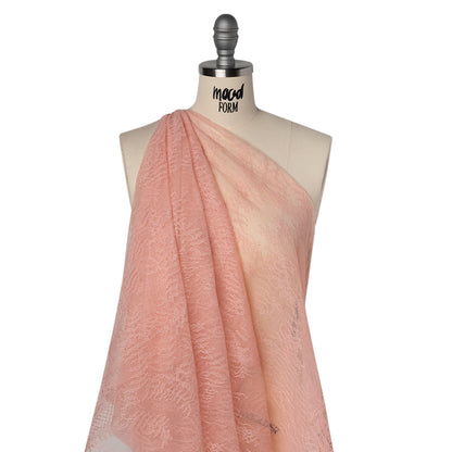 Raschel Lace Panel with Finished Edges - Blossom Pink Delicate Leafy Vines on Net