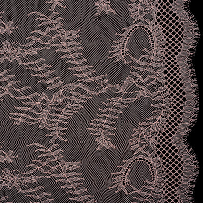 Raschel Lace Panel with Finished Edges - Blossom Pink Delicate Leafy Vines on Net