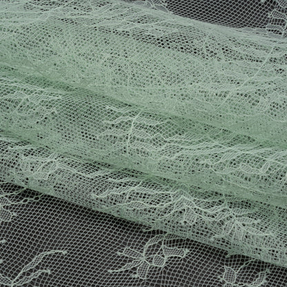 Raschel Lace Panel with Finished Edges - Dusty Aqua Delicate Leafy Vines on Net Folded