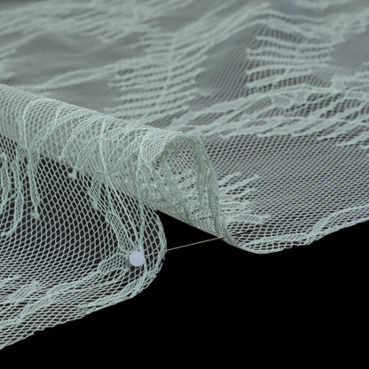 Raschel Lace Panel with Finished Edges - Dusty Aqua Delicate Leafy Vines on Net Detail