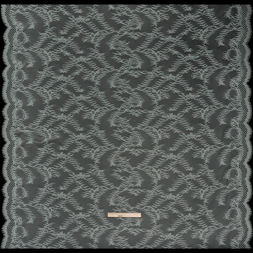Raschel Lace Panel with Finished Edges - Dusty Aqua Delicate Leafy Vines on Net Full