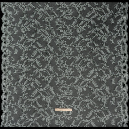 Raschel Lace Panel with Finished Edges - Dusty Aqua Delicate Leafy Vines on Net Full