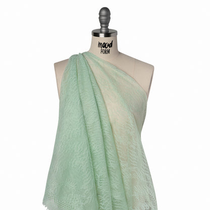Raschel Lace Panel with Finished Edges - Dusty Aqua Delicate Leafy Vines on Net Drape