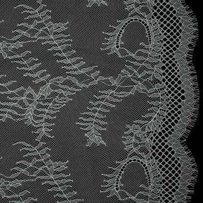 Raschel Lace Panel with Finished Edges - Dusty Aqua Delicate Leafy Vines on Net