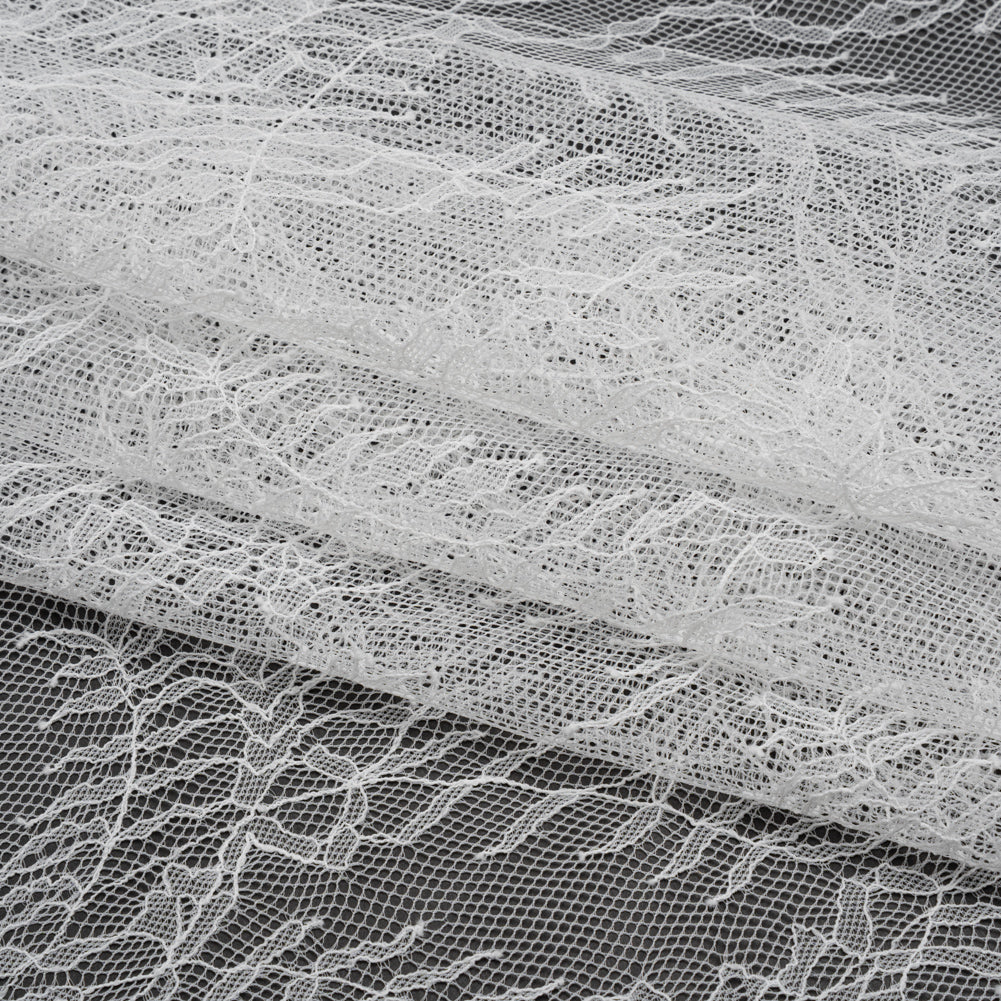 Raschel Lace Panel with Finished Edges - Ivory Delicate Leafy Vines on Net