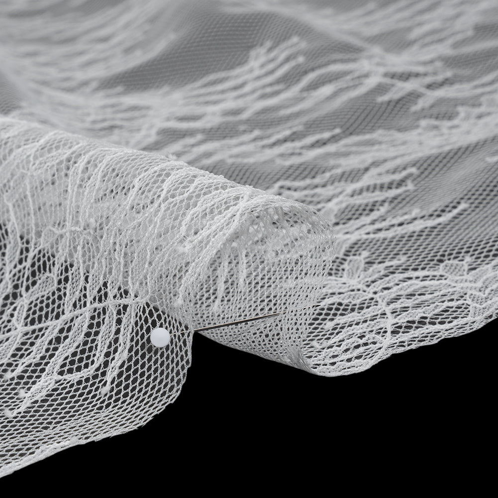 Raschel Lace Panel with Finished Edges - Ivory Delicate Leafy Vines on Net