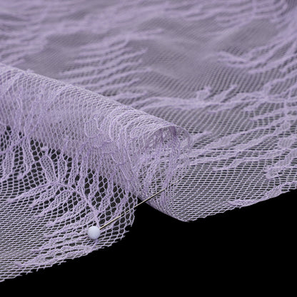 Raschel Lace Panel with Finished Edges - Lavender Delicate Leafy Vines on Net