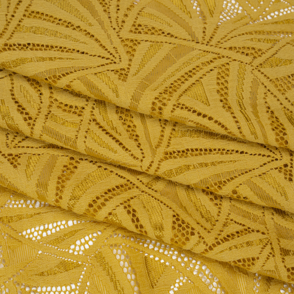 Stretch Raschel Lace with Finished Edges - Rich Gold Flying Fans - Folded