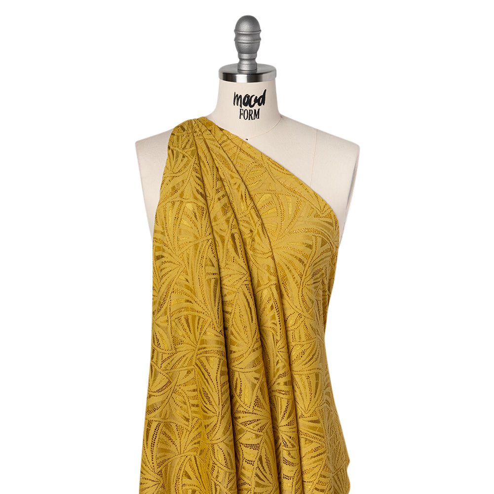 Stretch Raschel Lace with Finished Edges - Rich Gold Flying Fans - Drape