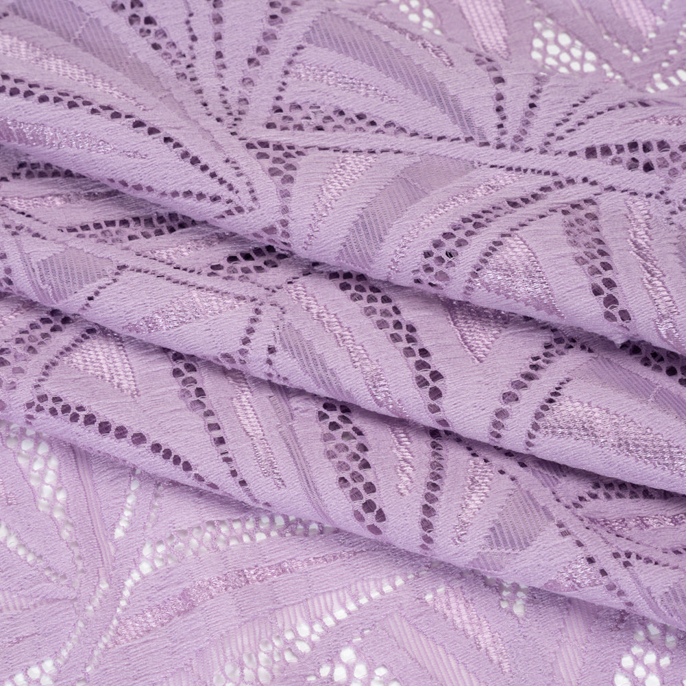 Stretch Raschel Lace with Finished Edges - Lavender Frost Flying Fans - Folded