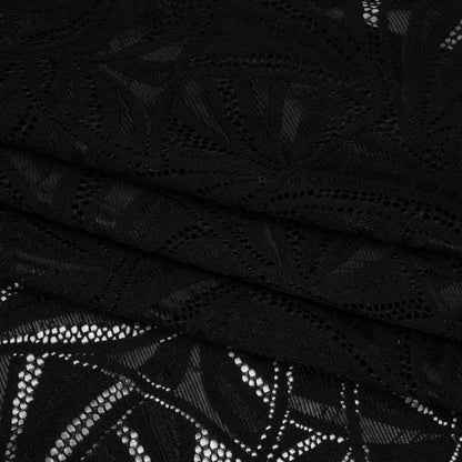 Stretch Raschel Lace with Finished Edges - Black Flying Fans