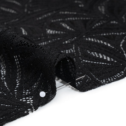 Stretch Raschel Lace with Finished Edges - Black Flying Fans
