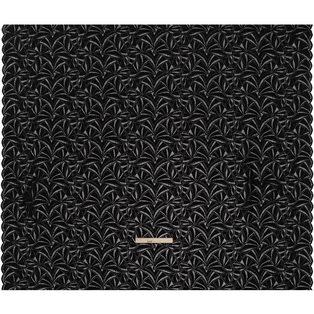 Stretch Raschel Lace with Finished Edges - Black Flying Fans - Full