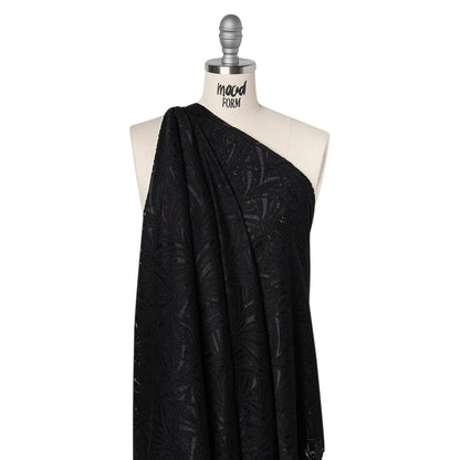 Stretch Raschel Lace with Finished Edges - Black Flying Fans
