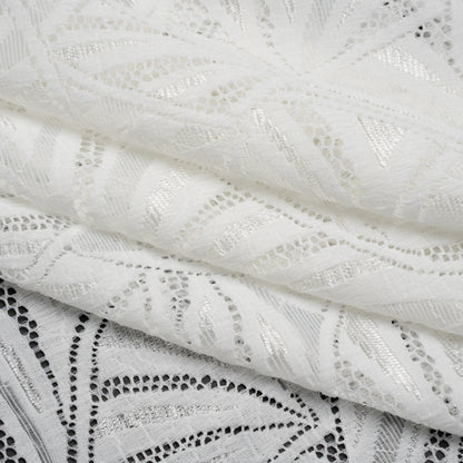 Stretch Raschel Lace with Finished Edges - Ivory Flying Fans