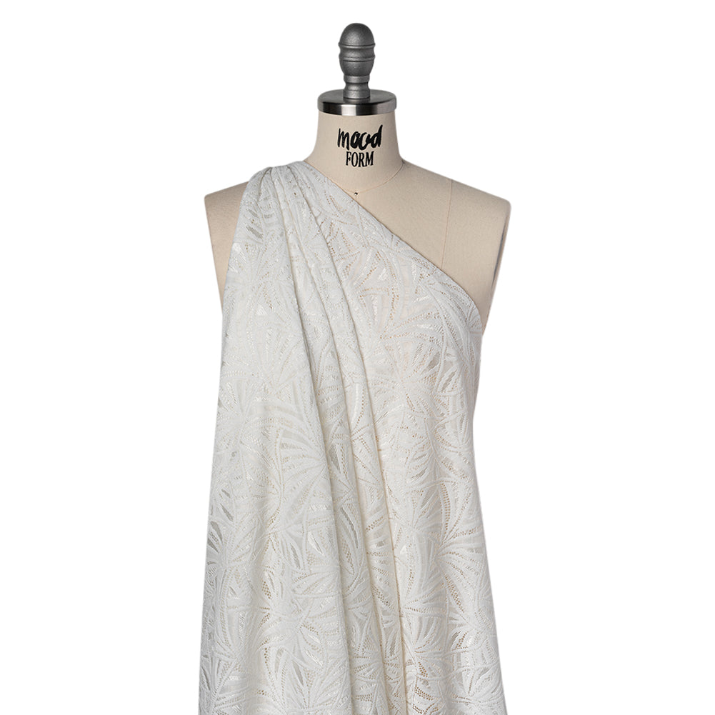 Stretch Raschel Lace with Finished Edges - Ivory Flying Fans - Drape