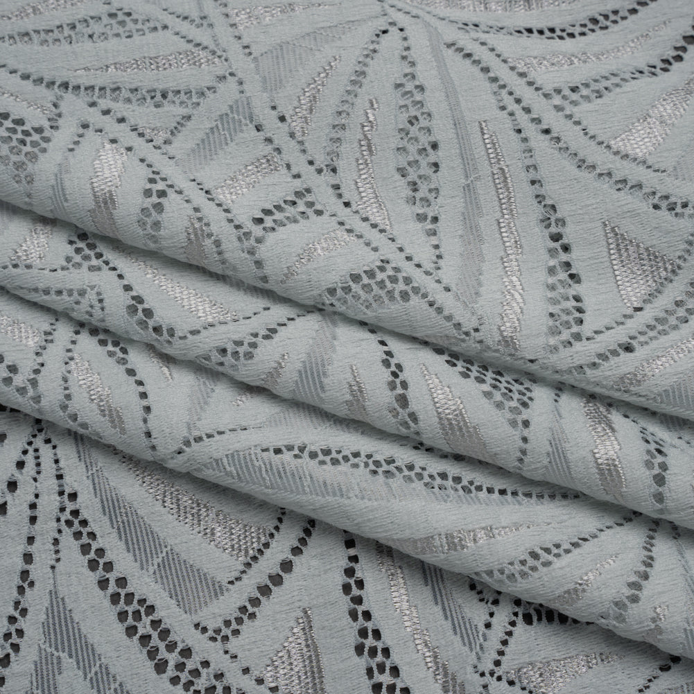 Stretch Raschel Lace with Finished Edges - Silver Flying Fans Folded