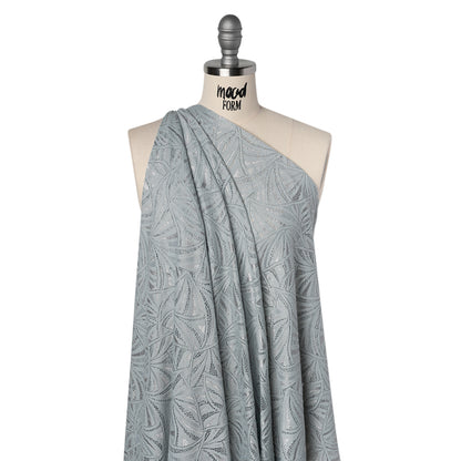 Stretch Raschel Lace with Finished Edges - Silver Flying Fans Drape