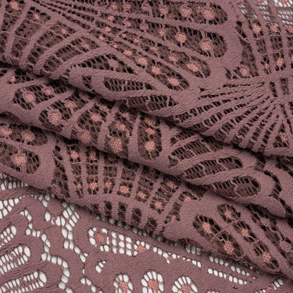 Stretch Raschel Lace with Finished Edges - Old Rose and Salmon Shell Fans