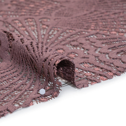 Stretch Raschel Lace with Finished Edges - Old Rose and Salmon Shell Fans