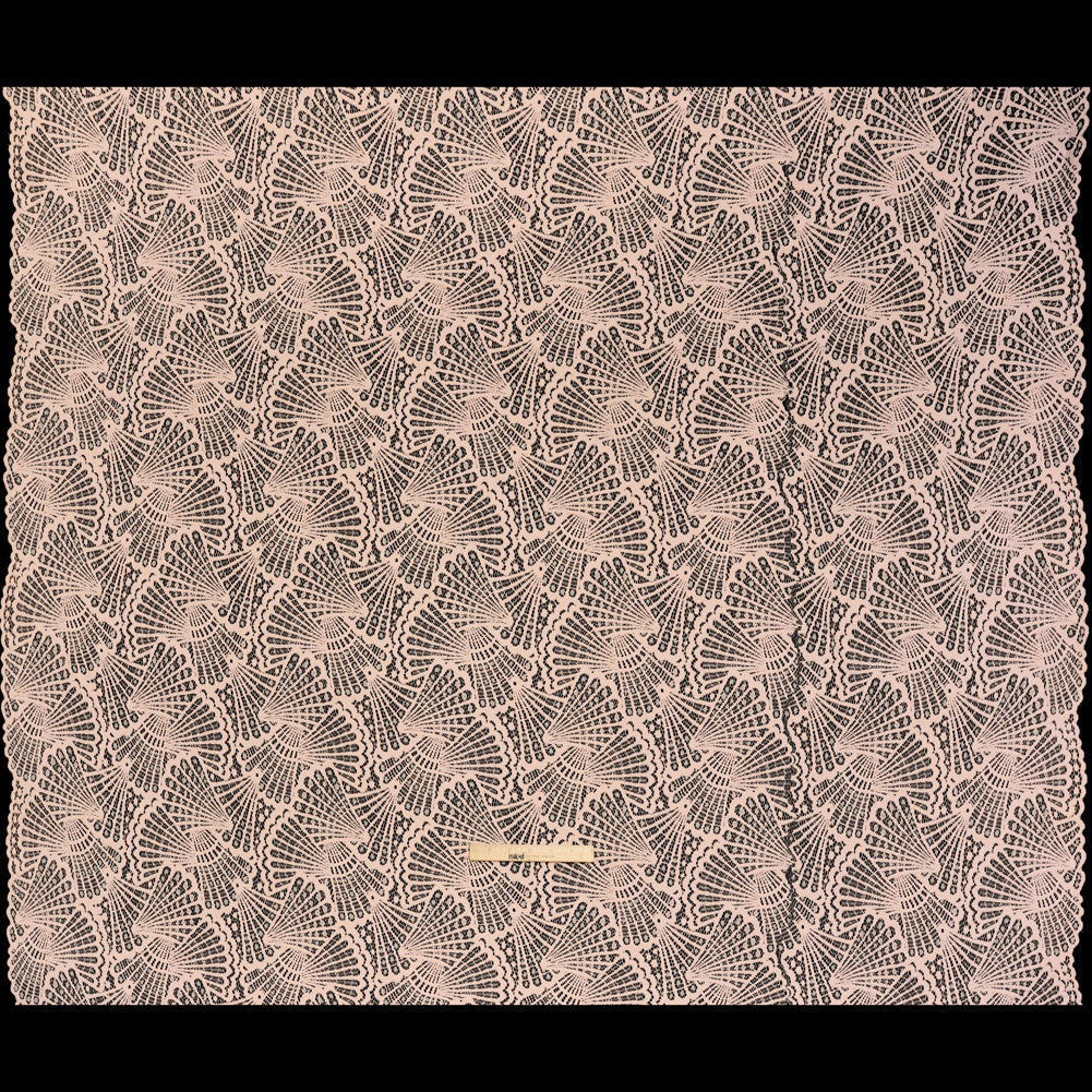Stretch Raschel Lace with Finished Edges - Blush Pink and Light Blue Shell Fans
