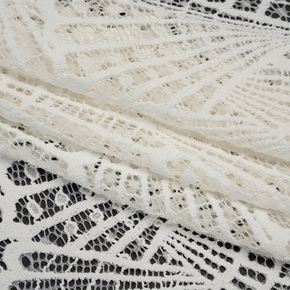 Stretch Raschel Lace with Finished Edges - Ivory Shell Fans Folded