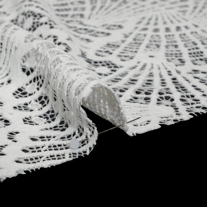 Stretch Raschel Lace with Finished Edges - Ivory Shell Fans Detail